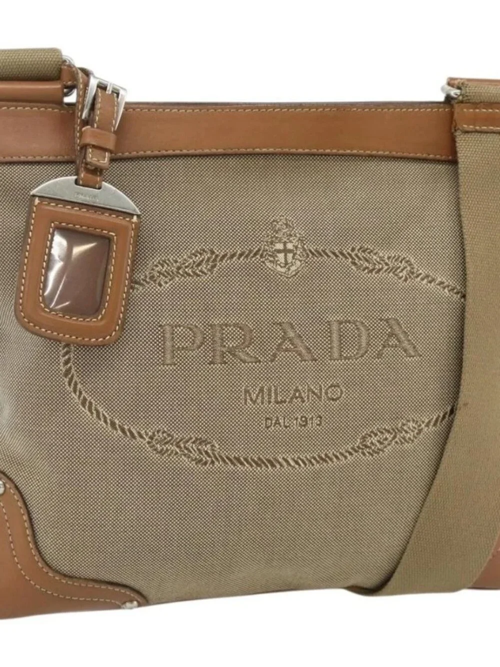 PRADA Shoulder Bag Canvas Beige Silver Auth ka3997